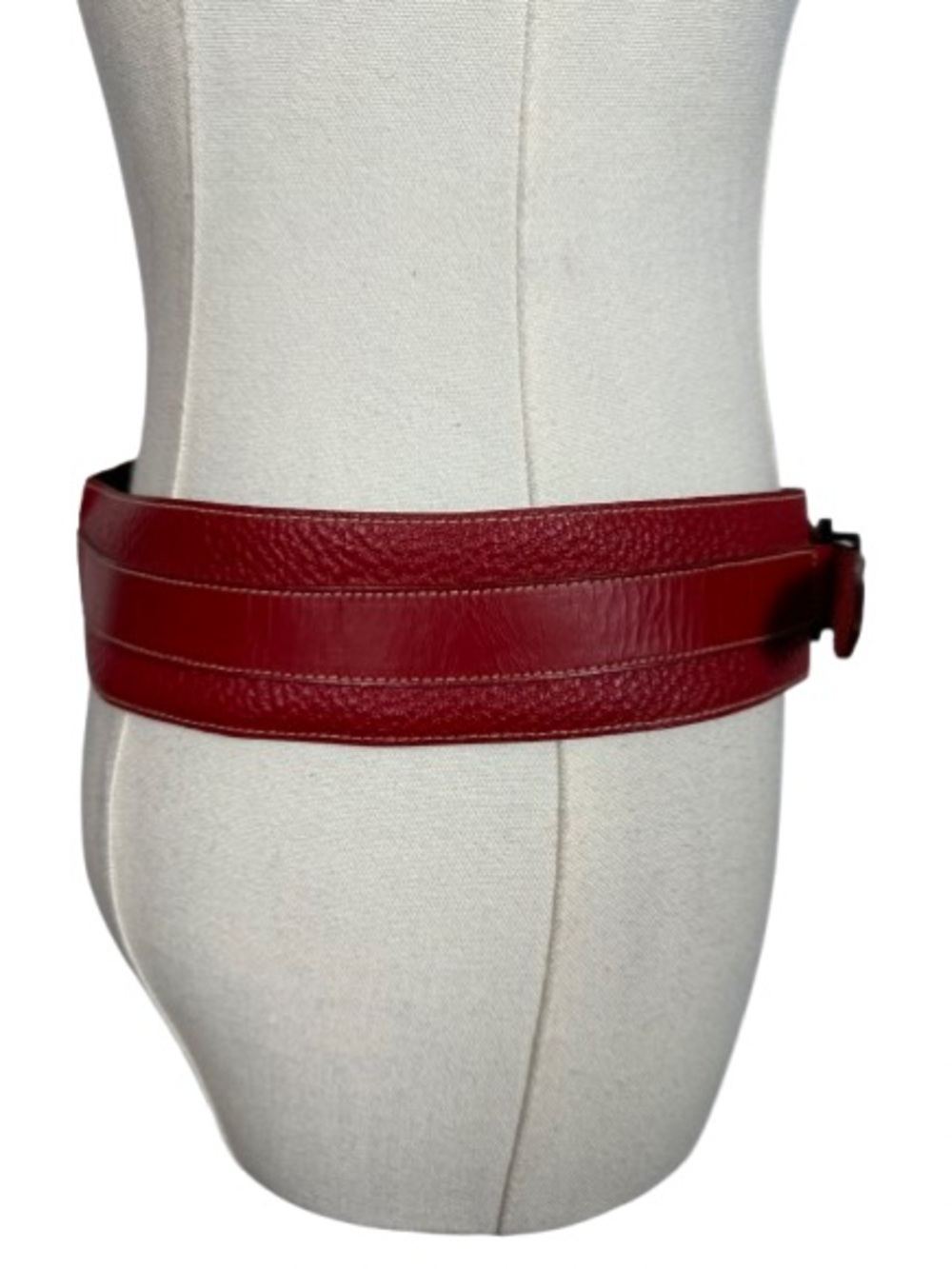 Gianfranco Ferre Red Leather Double-Buckle Waist Belt - Picture 2 of 6